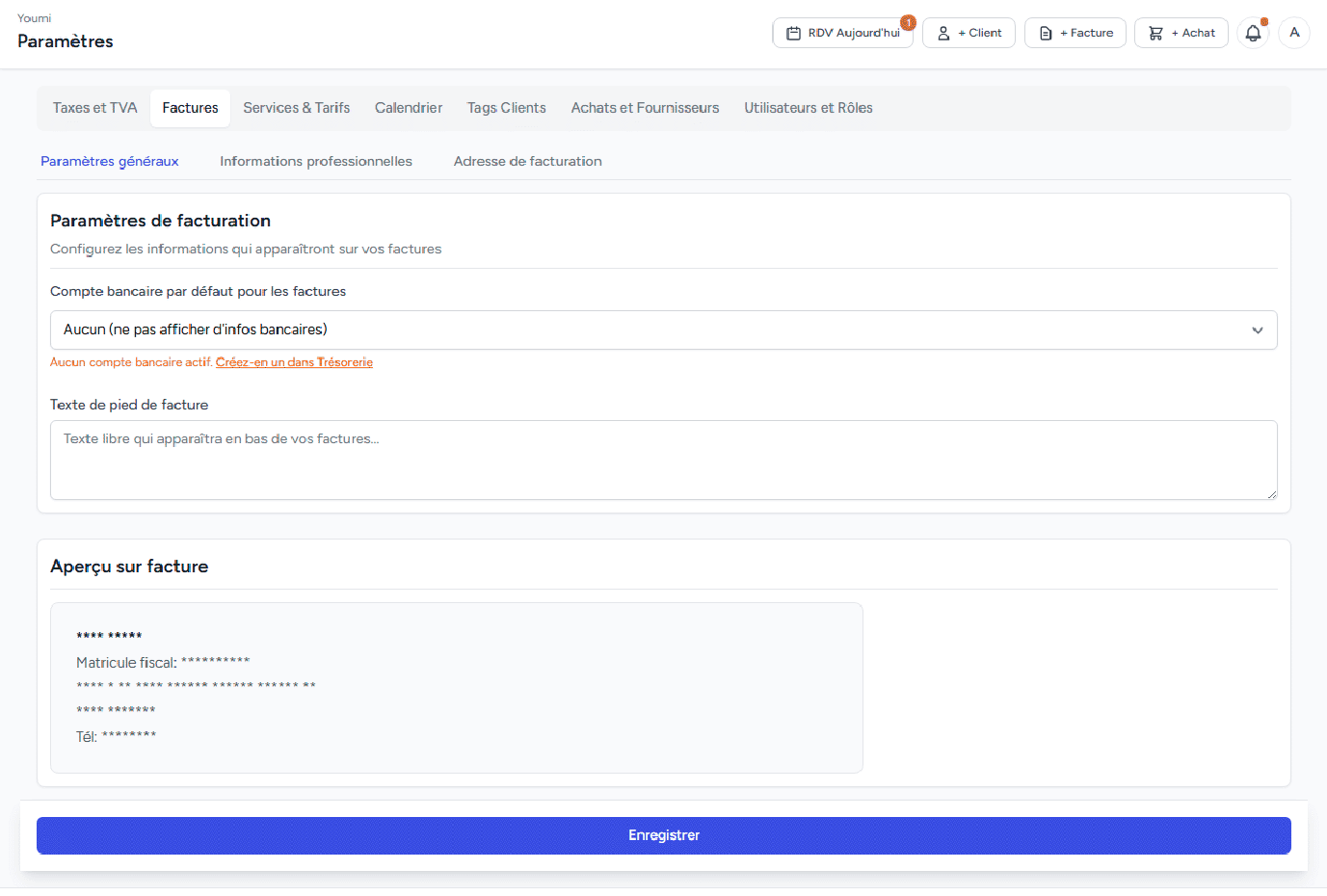 Paramètres pros complets